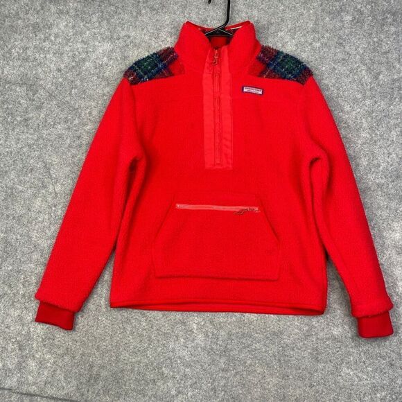 Vineyard Vines Apres Tartan Supershep Shep Shirt Fleece Red Sherpa Size Small - Picture 1 of 10